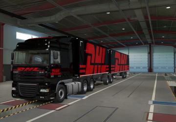Комбо скин DHL для DAF 105 и прицепаверсия 1.0 для Euro Truck Simulator 2 (v1.36.x, 1.37.x)