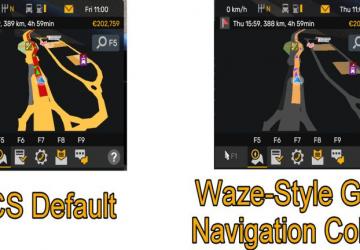 Waze Style GPS Navigation Colors – Realistic Dark Modev1.9 для American Truck Simulator (v1.57.x)