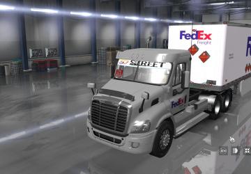 Freightliner Day Cab + Fedex 28 Pup Trailerv1.0 для American Truck Simulator (v1.35.x, 1.36.x)