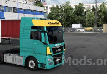 Cкин транспортной компании «Gartner» для MAN Tgx by Glooverv1.0 для Euro Truck Simulator 2 (v1.46-1.49)