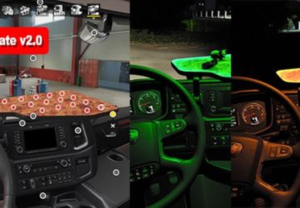Scania 2016 interior LED Light Table dashboard Slotsv2.0 для Euro Truck Simulator 2 (v1.46.x)