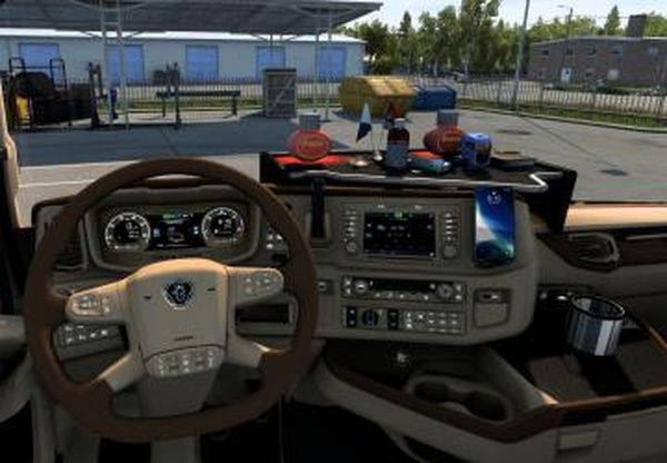 Бежевый интерьер с отделкой под дерево Scania S&R 2016v1.0 для Euro Truck Simulator 2 (v1.44.x, 1.45.x)