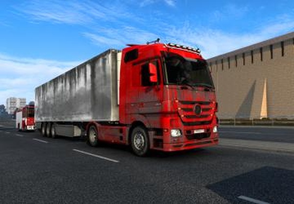 Пак загрязнённых скинов для Mercedes Actros MP3 и своего прицепаv1.0 для Euro Truck Simulator 2 (v1.41.x)