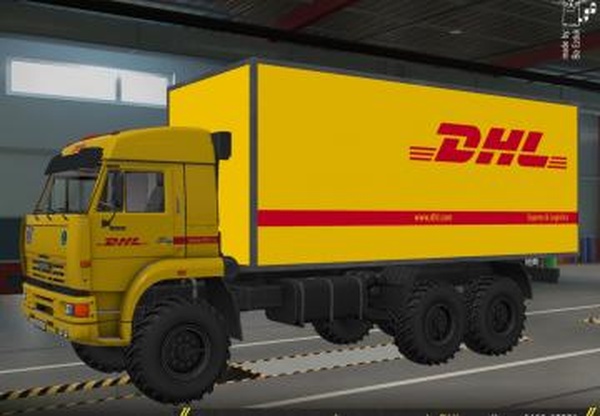Аддон - кузов реф «DHL» для Камаз 6460-65221v2.0 для Euro Truck Simulator 2 (v1.40.x, 1.41.x)