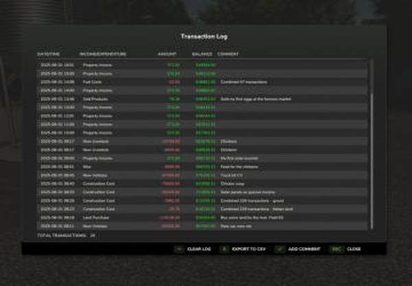 Transaction Logверсия 1.0.1.1 для Farming Simulator 2025