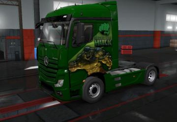 Скин Incredible Hulk для Mercedes Actros MP4v1.0 для Euro Truck Simulator 2 (v1.35.x, 1.36.x)