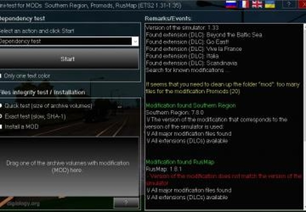 Mini-test for MODsверсия 1.0 для Euro Truck Simulator 2 (v1.36.x)
