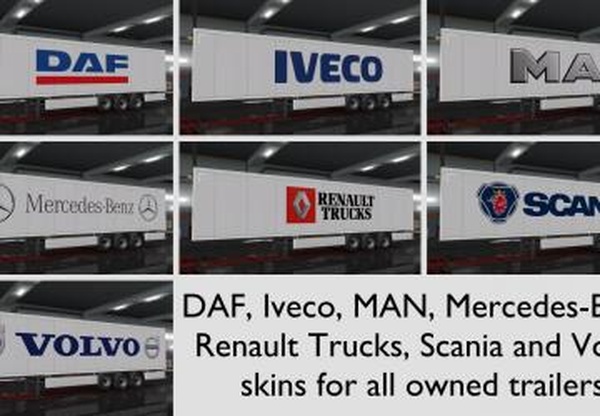 Trucks Brands Skins For All Owned Trailersv1.0 для Euro Truck Simulator 2 (v1.36.x)