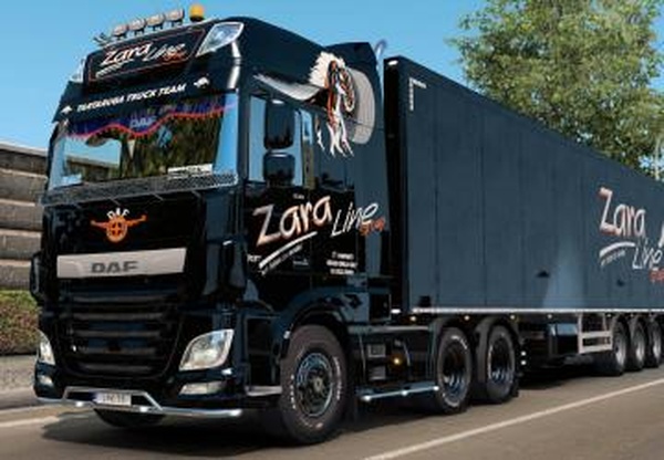 Скины Zara Line для DAF XF & Scania S и прицепаv1.0 для Euro Truck Simulator 2 (v1.35.x, 1.36.x)