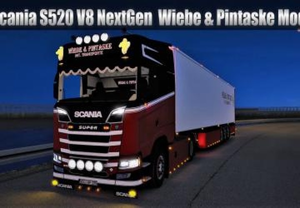Scania S520 V8 Wiebe&Pintaske + Trailerверсия 1.0 для Euro Truck Simulator 2 (v1.34.x, - 1.36.x)