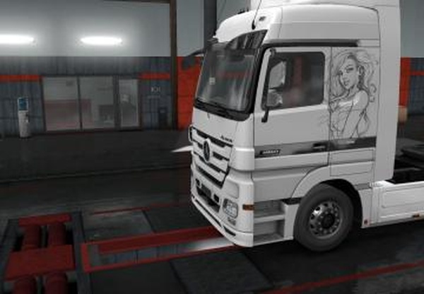 Скин Красотка для Mercedes Actros MP3версия 1.1 для Euro Truck Simulator 2 (v1.19.x, - 1.35.x)