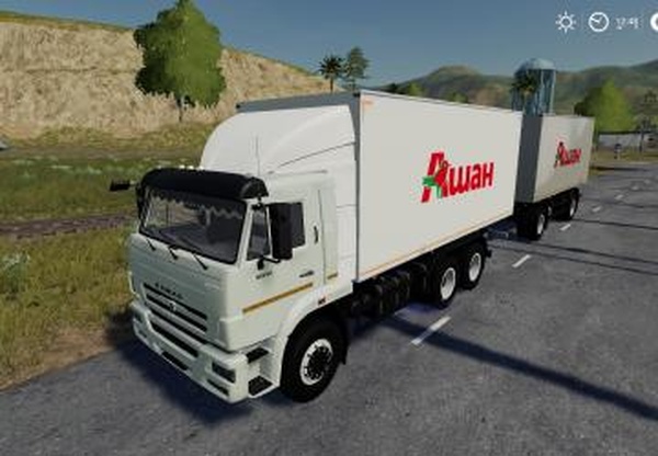 Kamaz45143 6012 Ашан и прицеп НЕФАЗ-8560-02v1.0 для Farming Simulator 2019 (v1.5.1.0)