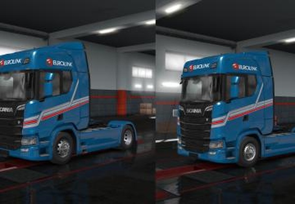 Скин пак «Eurolink - Unitransport - Gruber» для «Scania S&R» и «Krone Profiliner»v1.0 для Euro Truck Simulator 2 (v1.35.x)