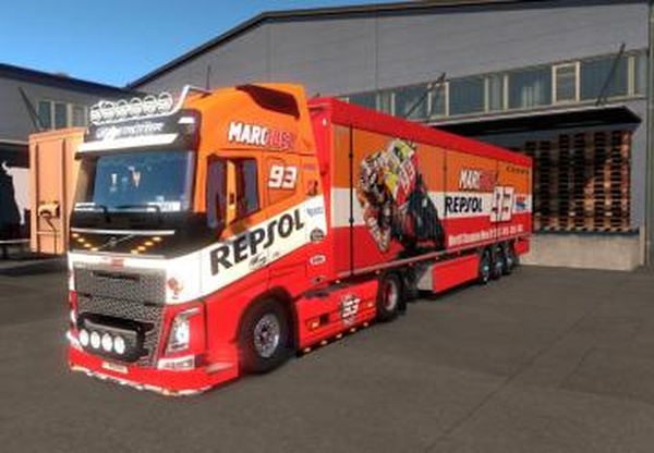 Скинпак «Marc Márquez» для своего прицепа и Volvo FH16 2012v1.0 для Euro Truck Simulator 2 (v1.32.x, - 1.35.x)