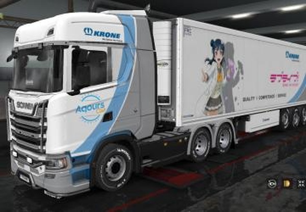 Скинпак «Aqours Krone» для прицепа Krone и грузовиковv1.0 для Euro Truck Simulator 2 (v1.32.x, - 1.35.x)