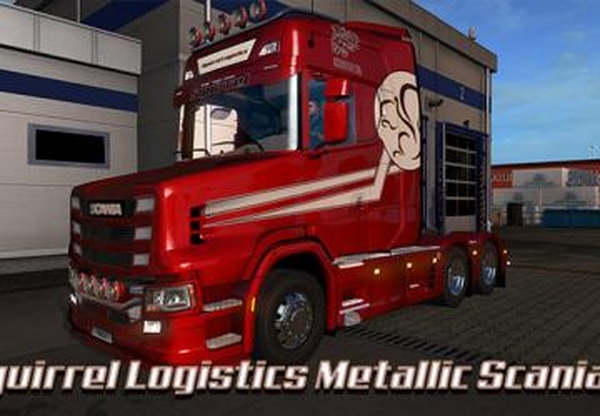 Скин Squirrel Logistics Metallic для Scania Tv1.0 для Euro Truck Simulator 2 (v1.34.x)