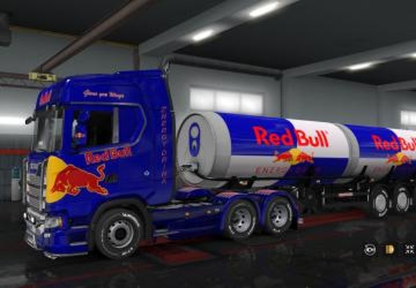 Скинпак «RedBull Energy Drink» для своего прицепа и Scania S 2016v1.0 для Euro Truck Simulator 2 (v1.32.x, - 1.35.x)