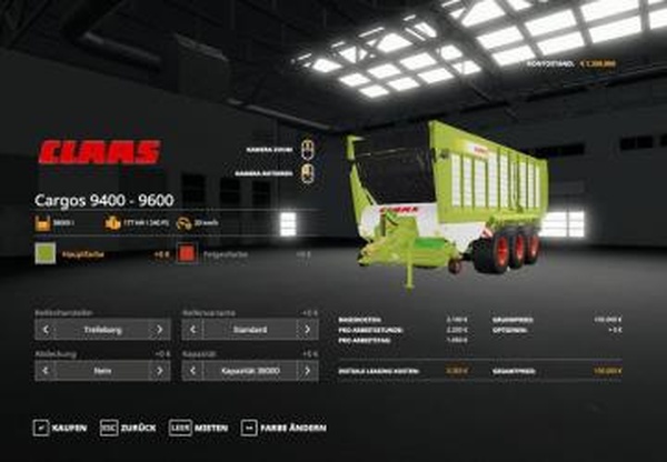 Claas Cargos 9600версия 1.0.0.0 для Farming Simulator 2019 (v1.5.x)