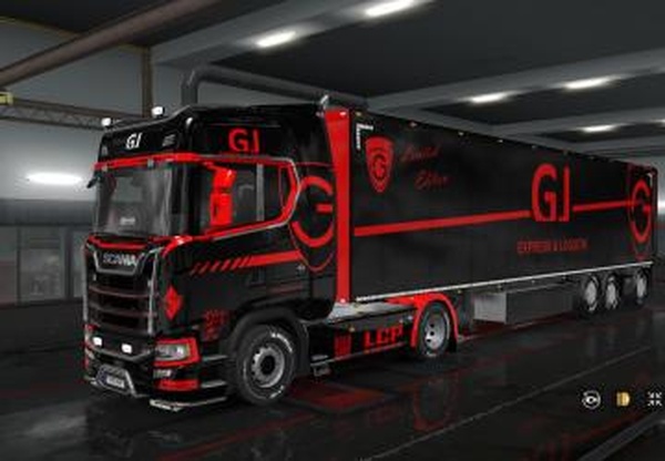 Скин «GJ Express black & red» для прицепа и Scania S 2016v1.0 для Euro Truck Simulator 2 (v1.32.x, - 1.34.x)