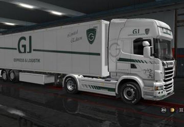 Cкин «GJ Express» для своего прицепа и Scania R 2009v1.0 для Euro Truck Simulator 2 (v1.32.x, - 1.34.x)