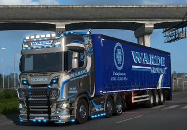 Warde Groupage Scania S + Trailer Skinверсия 1.0 для Euro Truck Simulator 2 (v1.32.x, 1.33.x)