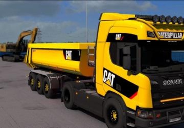 Комбо-скин «CAT» для Scania R 2016 и самосвала «Tipper Schmitz»v1.0 для Euro Truck Simulator 2 (v1.32.x, 1.33.x)