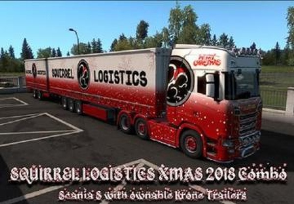 Cкин «Squirrel Logistics Xmas 2018» для Krone и Scania S 2016v1.0 для Euro Truck Simulator 2 (v1.32.x, 1.33.x)