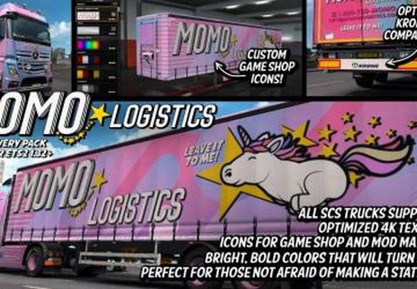 Cкин «Momo’s Logistics» для всех грузовиков и своего прицепаv1.0 для Euro Truck Simulator 2 (v1.28.x, - 1.32.x)