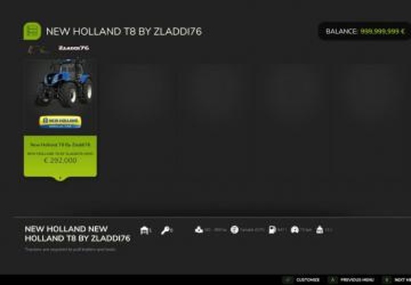 New Holland T8 Editверсия 1.0.0.0 для Farming Simulator 2025