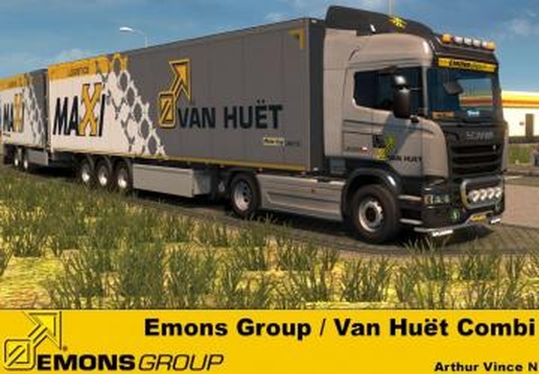Cкин пак «Emons Group / Van Huët Logistics» для прицепа и Scania R,Sv1.0 для Euro Truck Simulator 2 (v1.32.x)