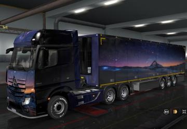 Скин «Sunset» для прицепа и Mercedes Actros MP4v1.0 для Euro Truck Simulator 2 (v1.32.x)