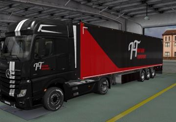 Скин «HT Transport» для своего прицепа + для Mercedes MP4v1.0 для Euro Truck Simulator 2 (v1.32.x)