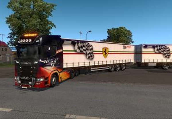 Скин «Ferrari Racing» для своего прицепаv1.0 для Euro Truck Simulator 2 (v1.32.x)