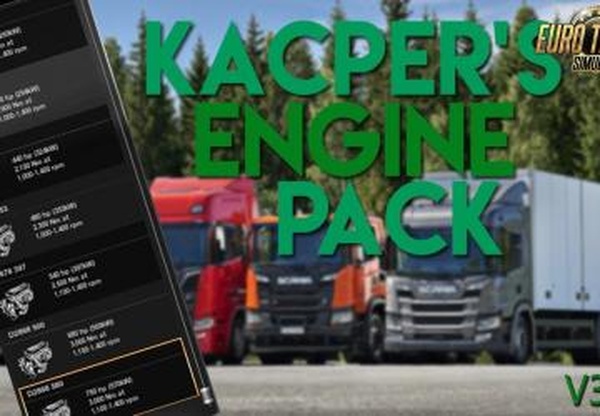 Kacper’s Engine Packверсия 3.26 для Euro Truck Simulator 2 (v1.31.x, - 1.35.x)