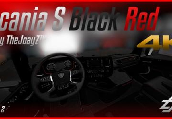 Интерьер V8 Black Red для Scania S 2016версия 1.2 для Euro Truck Simulator 2 (v1.30.x, 1.31.x)