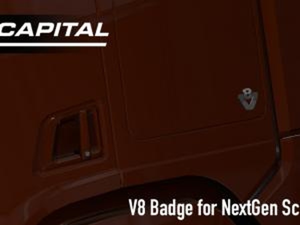 V8 Cabin badges for NextGen Scaniaверсия 1.0 для Euro Truck Simulator 2 (v1.28.x, 1.30.x)