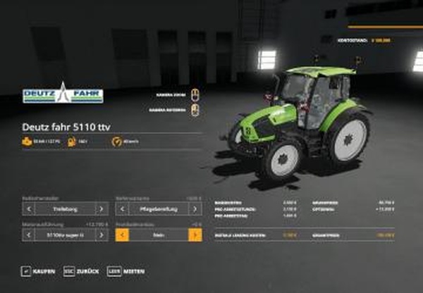 DEUTZ FAHR 5110 TTV V1.0версия 1.0 для Farming Simulator 2019 (v1.3.0.1)