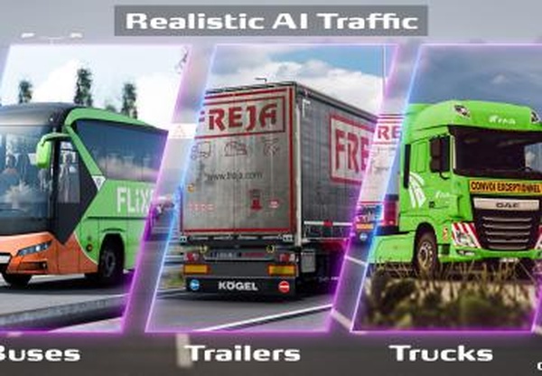 Мод Realistic AI Traffic Pack версия 0.6 для Euro Truck Simulator 2 (v1.58.x, 1.59.x)