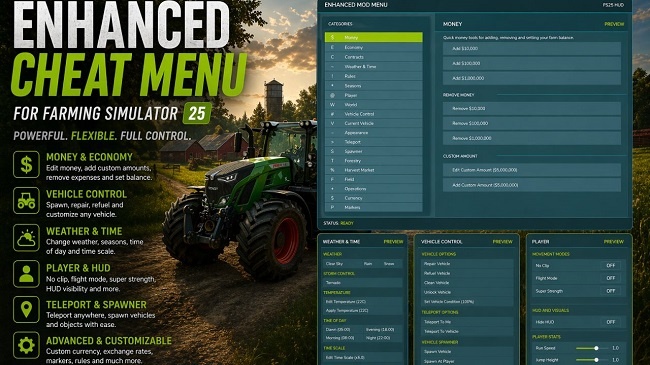 Мод Enhanced Mod / Cheat Menu v2.0.0.0 (1.19.x) ДЛЯ FARMING SIMULATOR 2025