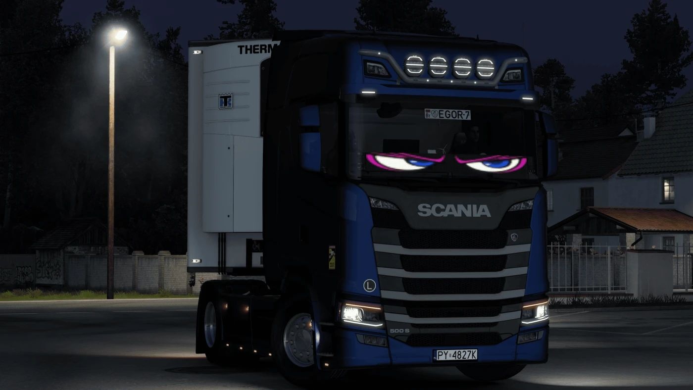 МОД Animated LED Window Devil Eyes v1.0 ДЛЯ EURO TRUCK SIMULATOR 2
