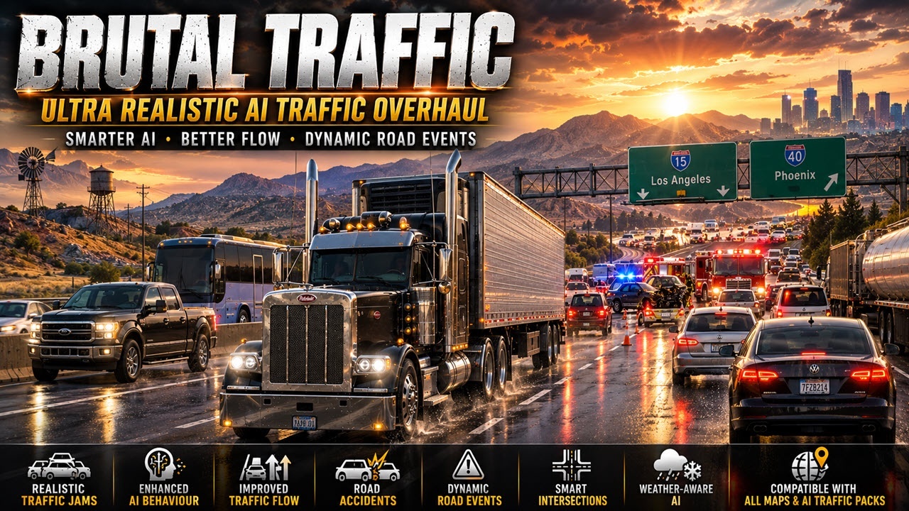 МОД ATS Brutal Traffic v8.2 ДЛЯ AMERICAN TRUCK SIMULATOR