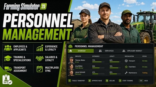 МОД Personnel Management v1.1.3.0 (1.21.x) ДЛЯ FARMING SIMULATOR 2025