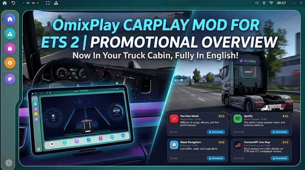 МОД OmixPlay UI Carplay Youtube Spotify v2.4.0 ДЛЯ EURO TRUCK SIMULATOR 2
