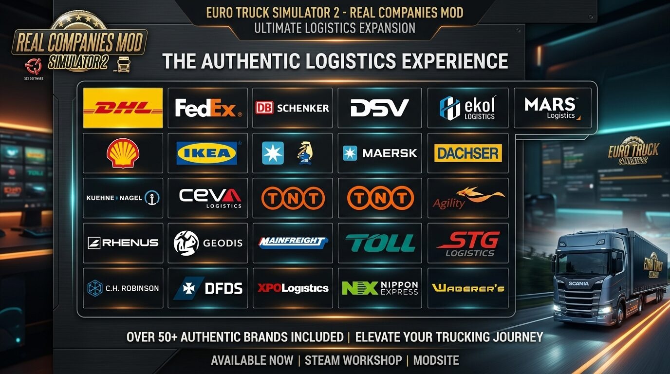 МОД Real Companies & Cargo Logistics Mod v1.0 ДЛЯ EURO TRUCK SIMULATOR 2