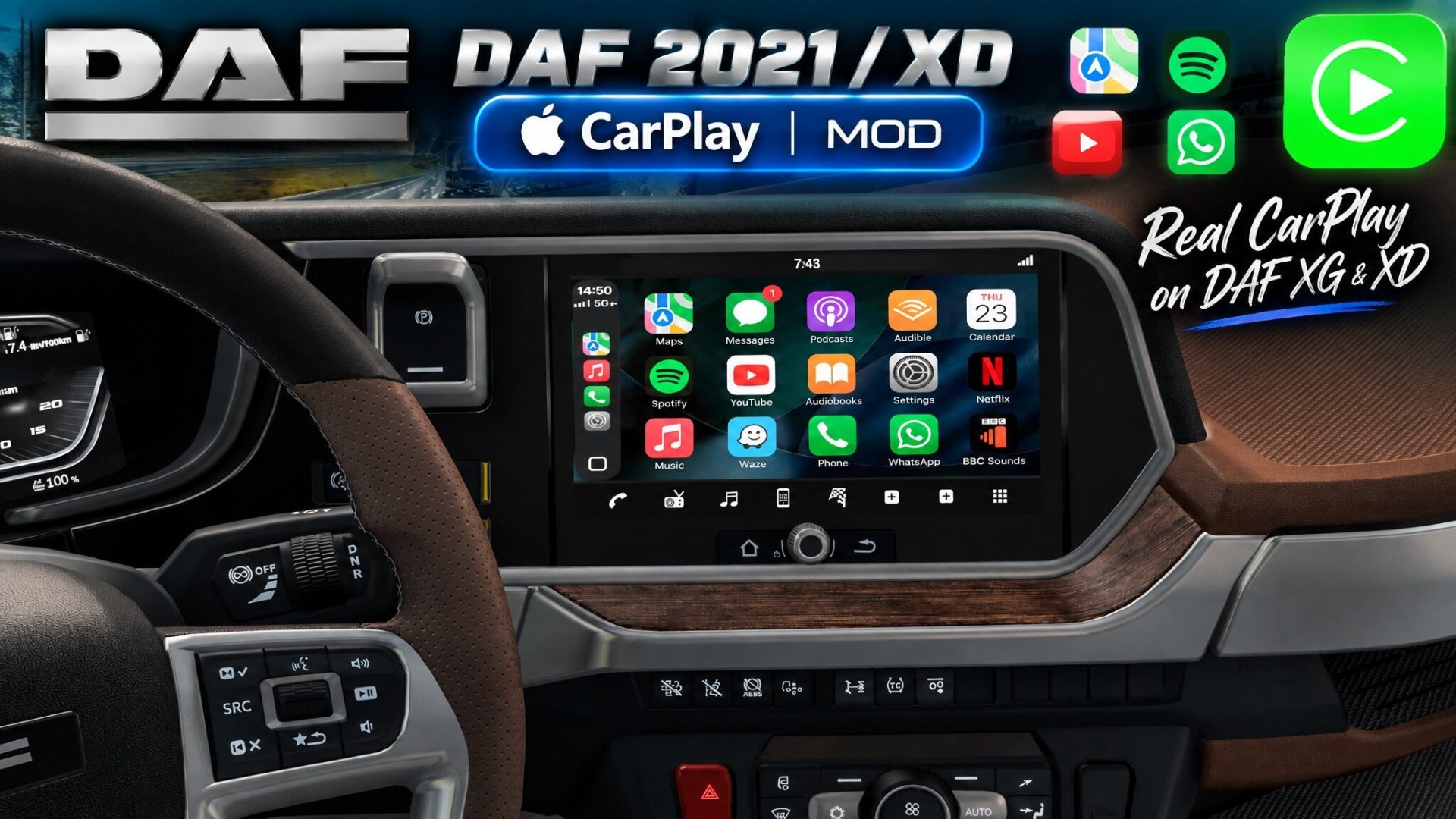МОД CarPlay for DAF 2021 v1.0 ДЛЯ EURO TRUCK SIMULATOR 2