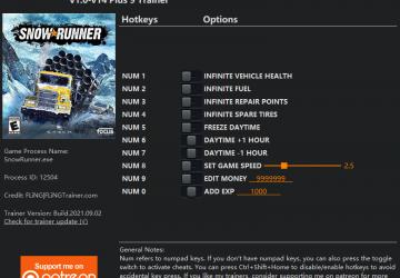 Трейнер (+9)версия 14.2 для SnowRunner (v14.2)